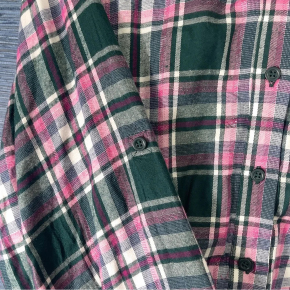 NWT Lane Bryant Pink Green Plaid Long Sleeve Button Blouse Roll Tab Sleeve 26/28 - Picture 5 of 6